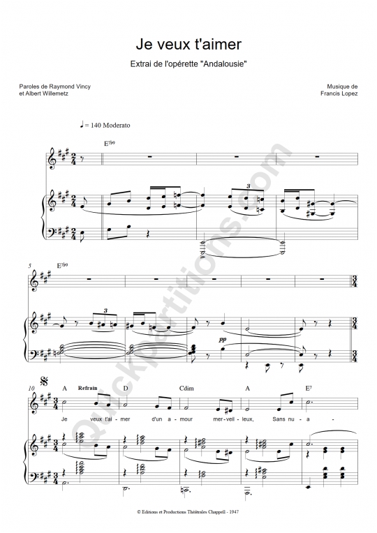Partition Piano Je Veux T'aimer Partition Piano Je Veux T'aimer