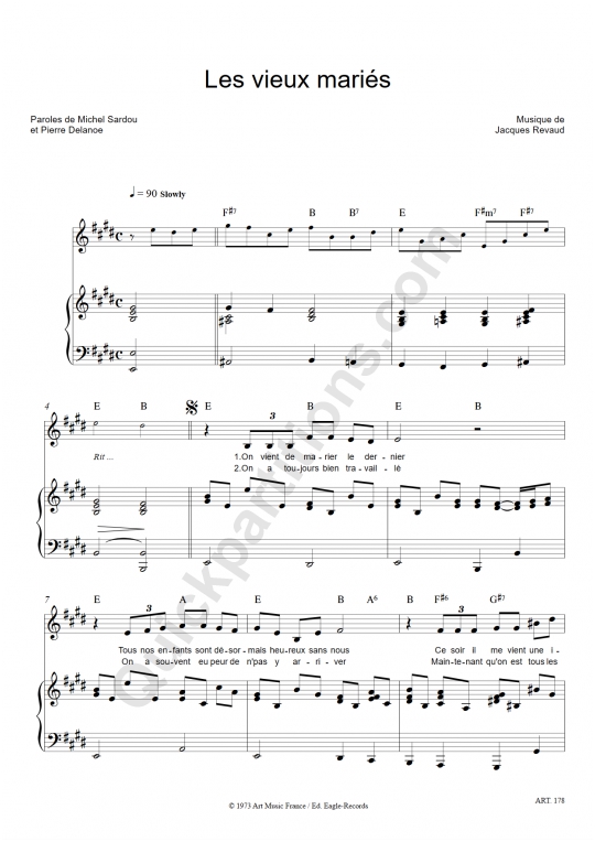 Partition Piano Les Vieux Mariés - Michel Sardou