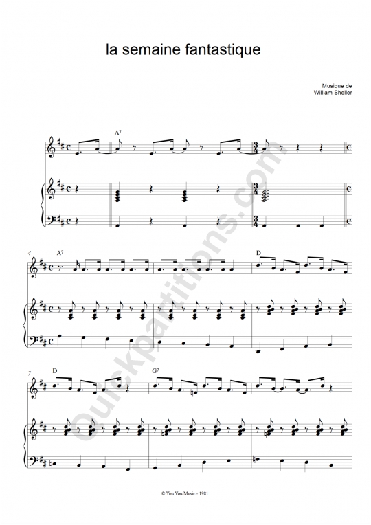 Partition Piano La Semaine Fantastique - William Sheller