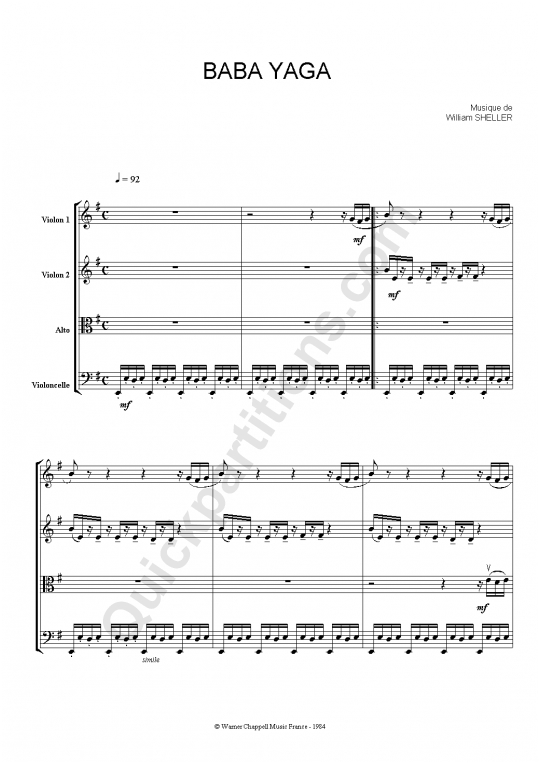 Partition pour Cordes Baba Yaga - Quatuor parisii