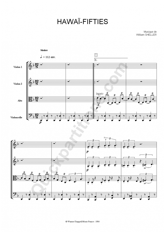 Partition pour Cordes Hawai Fifties - Quatuor parisii