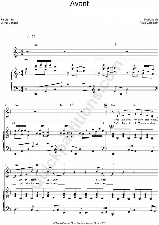 Partition Piano Avant - Michel Jonasz