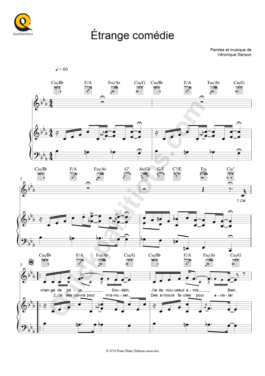 Partition Piano Etrange Com�die - V�ronique Sanson