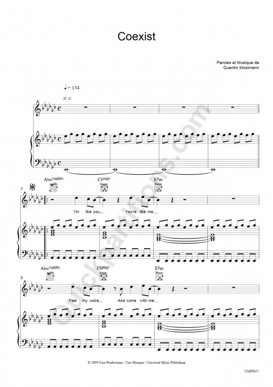 Partition Piano Coexist - Quentin Mosimann