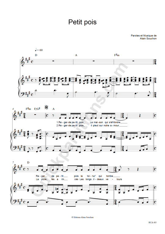 Partition Piano Petit Pois - Alain Souchon