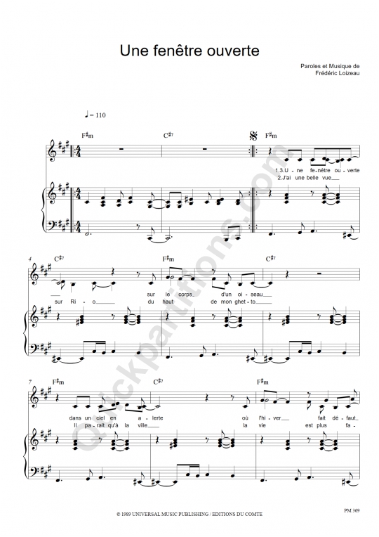 Chanson Par La Fenetre Ouverte Parole Partition Piano Une Fenêtre Ouverte - Pauline Ester (Partition Digitale)