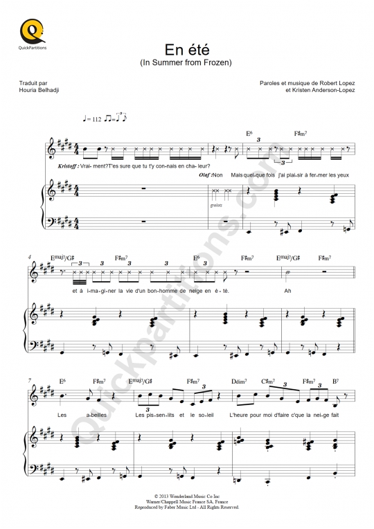 Partition piano reine des neiges