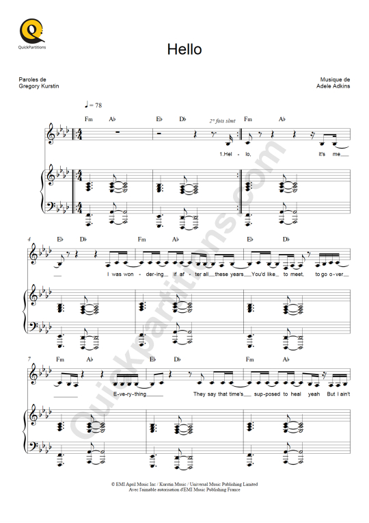 Hello Piano Sheet Music - Adele (Digital Sheet Music)
