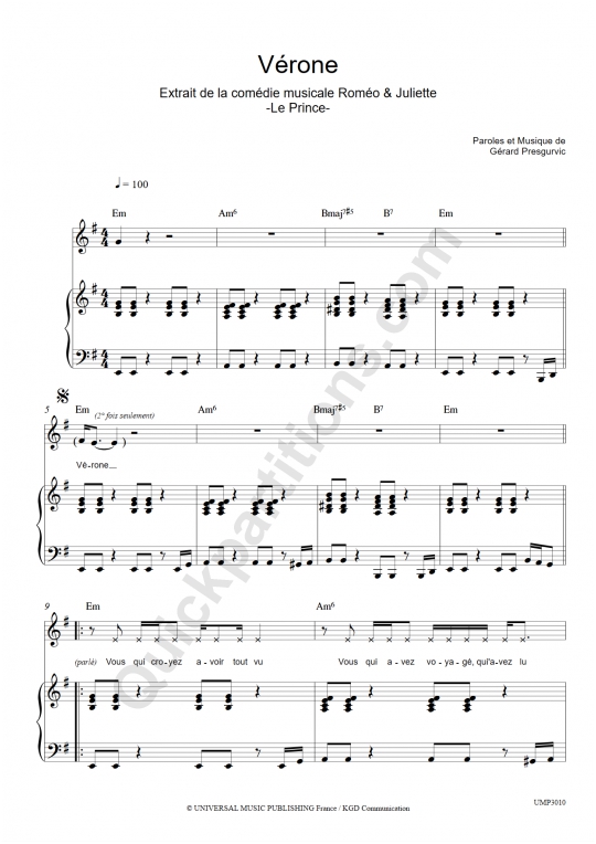 Partition Piano VÃ©rone - Romeo et juliette