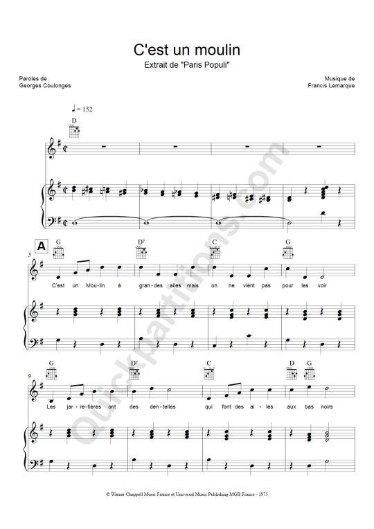 Partition Piano C'est Un Moulin - Paris populi