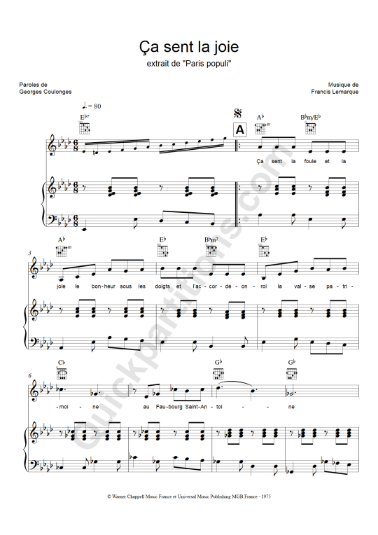 Partition Piano Ca Sent La Joie - Paris populi