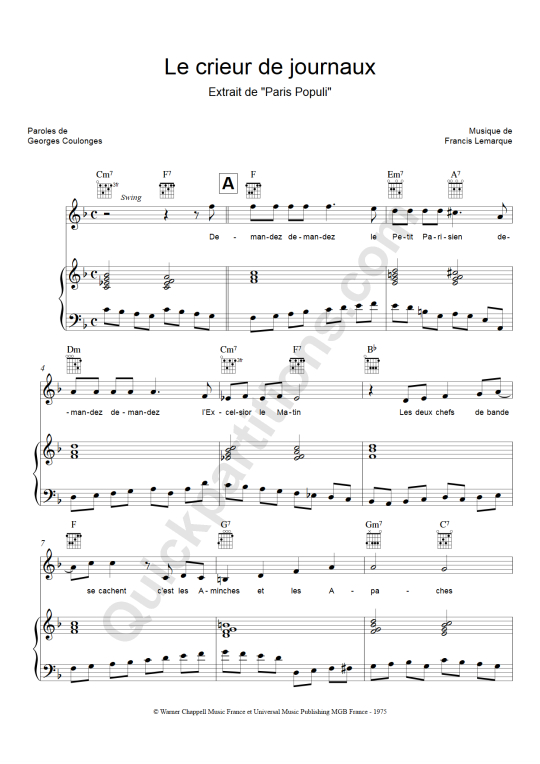 Partition Piano Le Crieur De Journaux - Paris populi