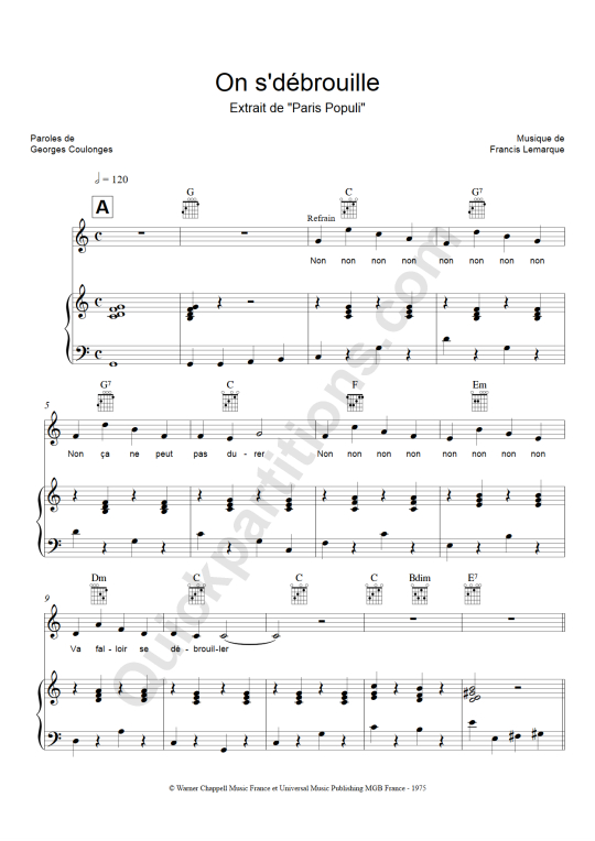 Partition Piano On S'd�brouille - Paris populi