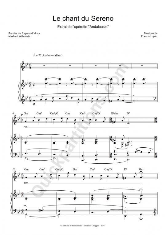 Partition piano Le chant du Sereno - Luis Mariano