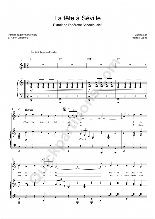 Partition piano La fête à Séville - Luis Mariano