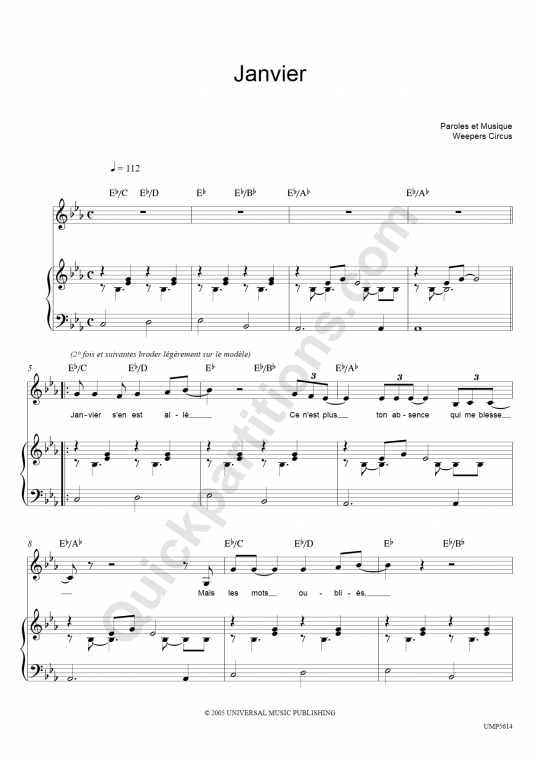 Janvier Piano Sheet Music - Weepers Circus