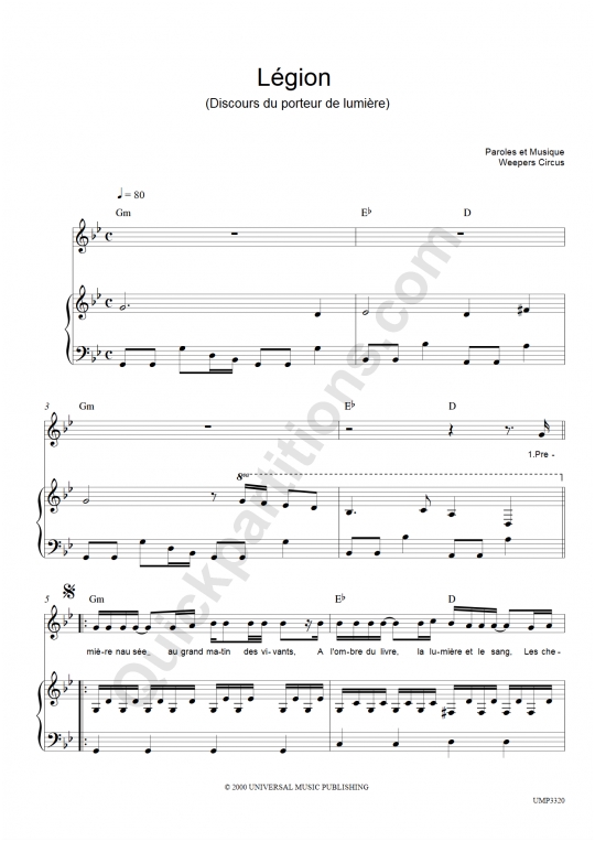 Partition piano Légion - Weepers Circus