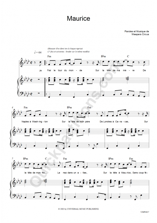 Maurice Piano Sheet Music - Weepers Circus