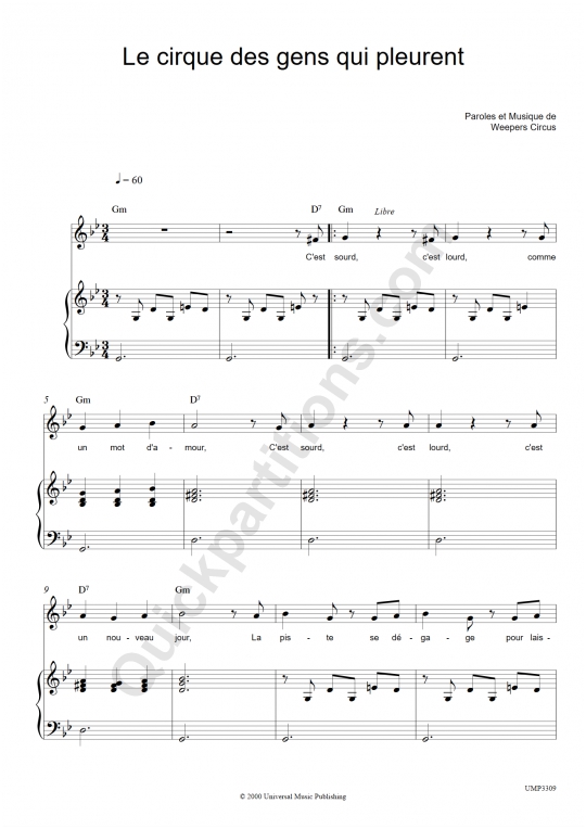 Le cirque des gens qui pleurent Piano Sheet Music - Weepers Circus