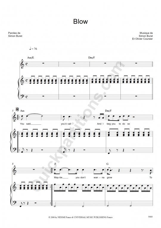 Partition piano Blow - AaRON