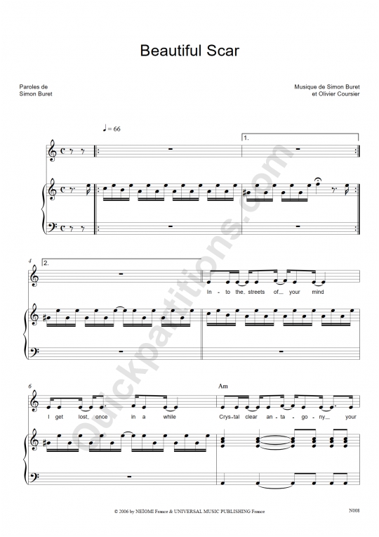 Partition piano Beautiful Scar - AaRON