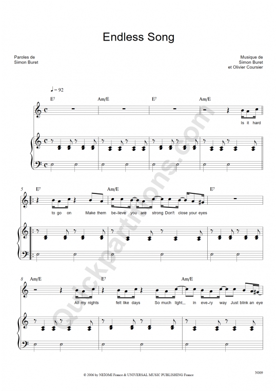 Partition piano Endless Song - AaRON