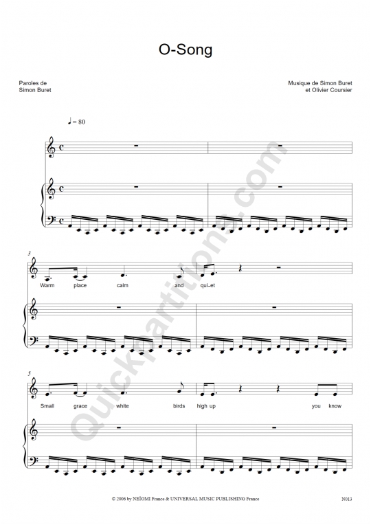 Partition piano O-Song - AaRON
