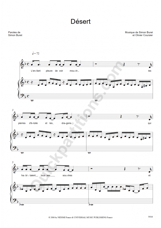 Partition piano Désert - AaRON