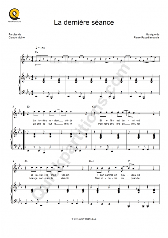 Partition piano La dernière séance - Eddy Mitchell