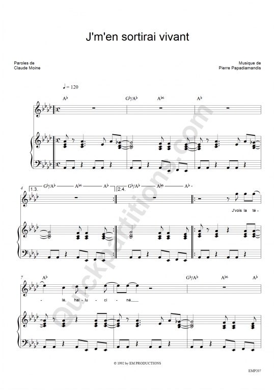 J'm'en sortirai vivant Piano Sheet Music - Eddy Mitchell