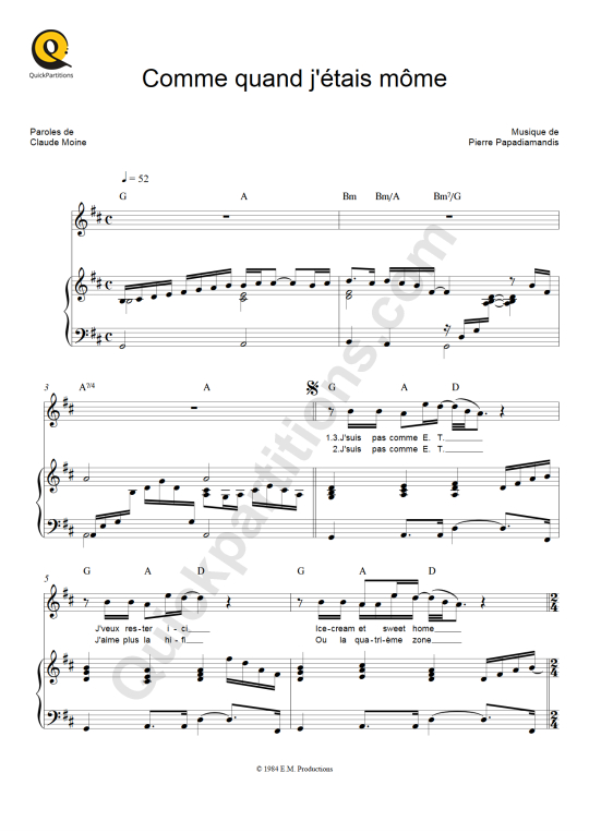 Partition piano Comme quand j'étais môme - Eddy Mitchell