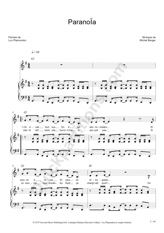 Paranoïa Piano Sheet Music - Starmania