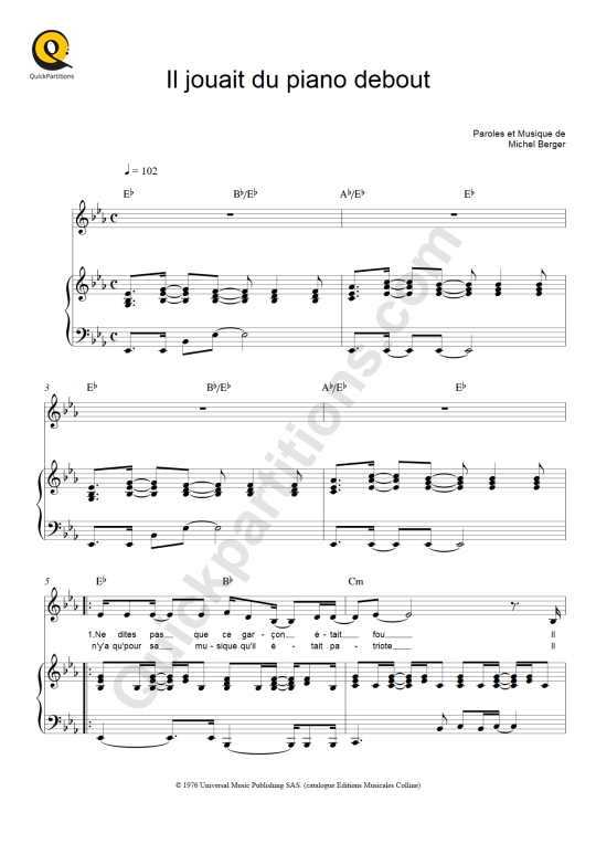 Il jouait du piano debout Piano Sheet Music - France Gall