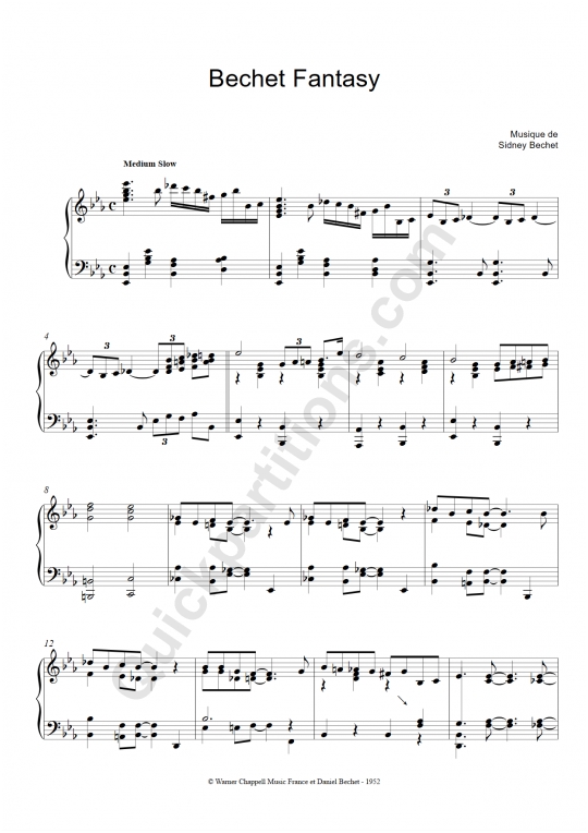 Bechet Fantasy Piano Sheet Music - Sidney Bechet