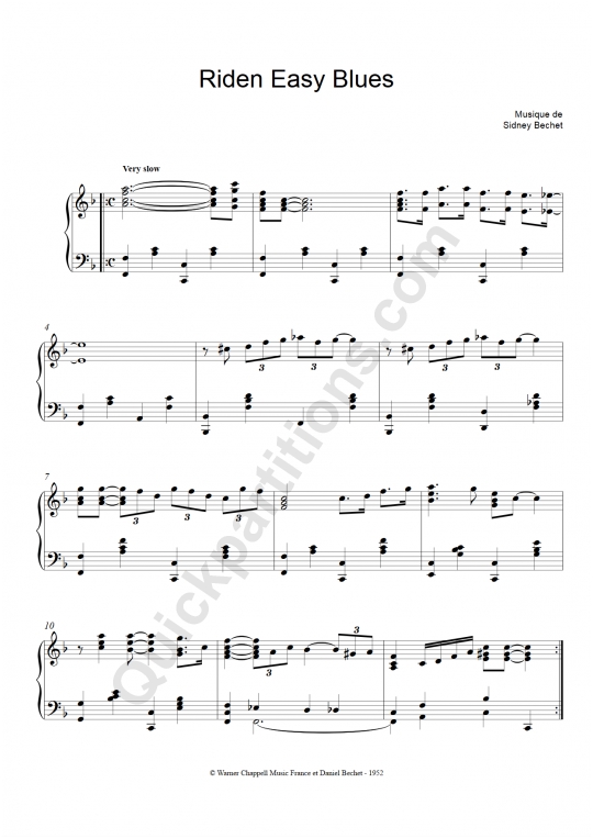 Riden Easy Blues Piano Sheet Music - Sidney Bechet