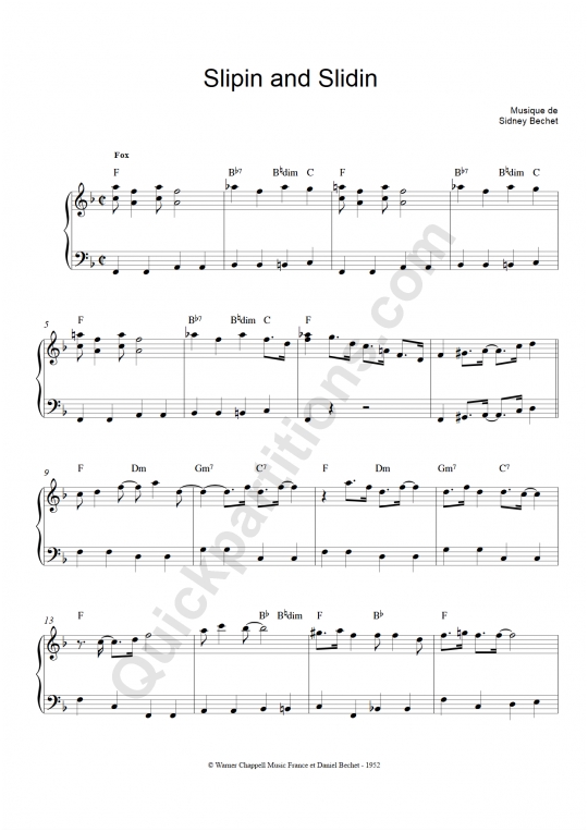 Slippin and slidin Piano Sheet Music - Sidney Bechet