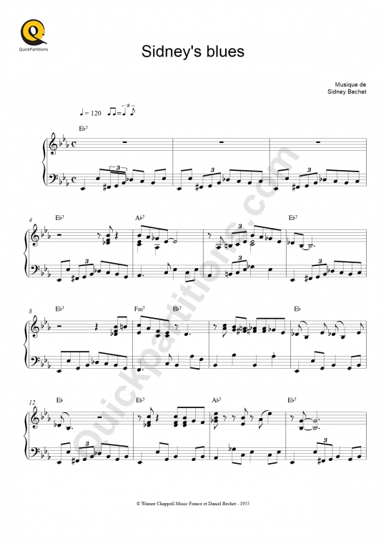 Partition piano Sidney's Blues - Sidney Bechet