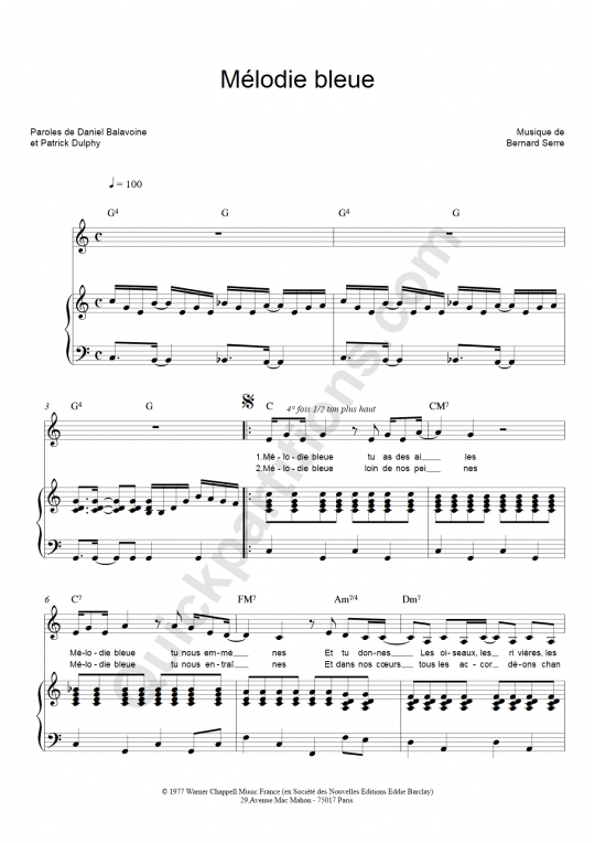 Partition piano Mélodie bleue - Catherine Ferry