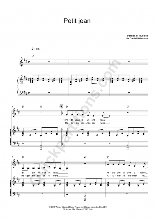 Petit Jean Piano Sheet Music - Catherine Ferry