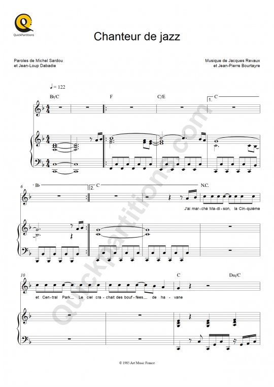 Partition piano Chanteur de jazz - Michel Sardou
