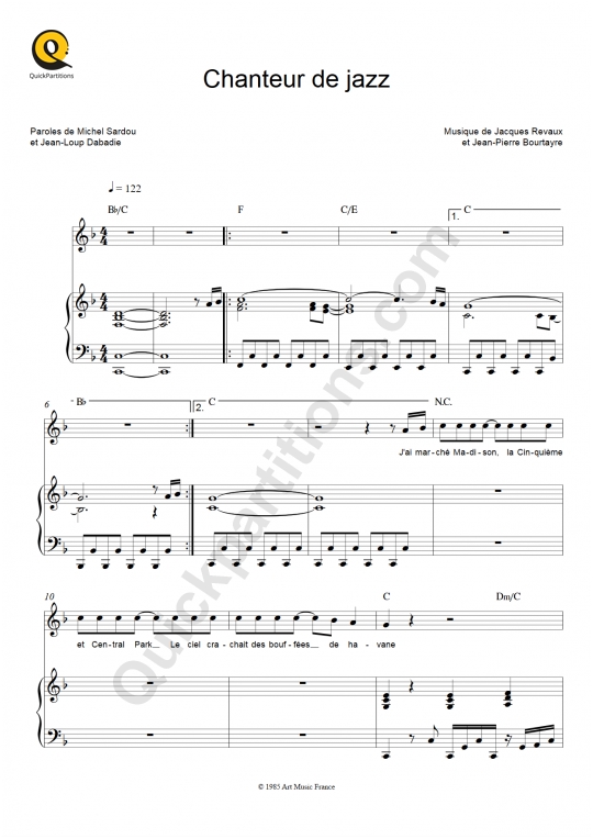 Chanteur de jazz Piano Sheet Music - Michel Sardou