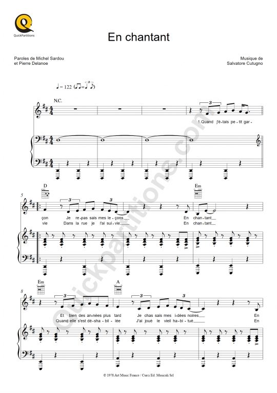 Partition piano En chantant - Michel Sardou