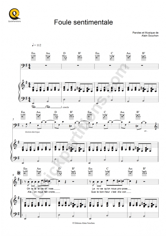 Partition piano Foule sentimentale - Alain Souchon