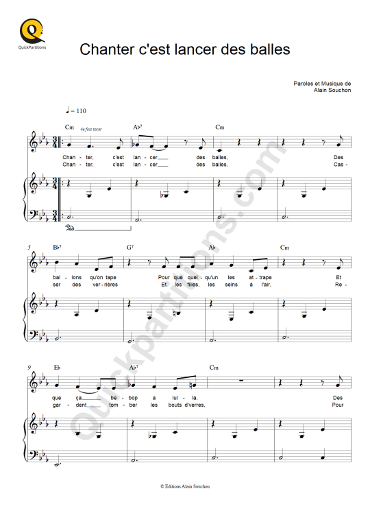Chanter c'est lancer des balles Piano Sheet Music - Alain Souchon