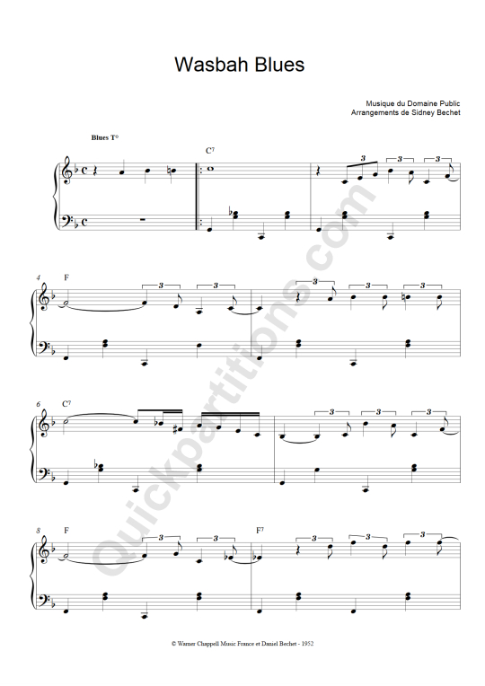 Wasbah Blues Piano Sheet Music - Sidney Bechet