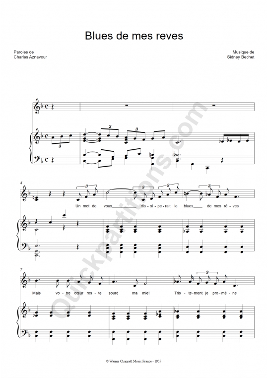 Partition piano Blues de mes rêves - Sidney Bechet