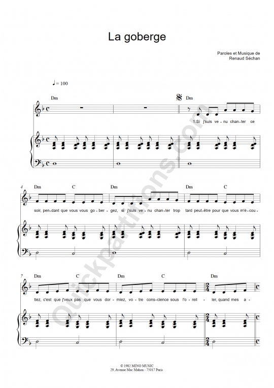 Partition piano La goberge - Renaud