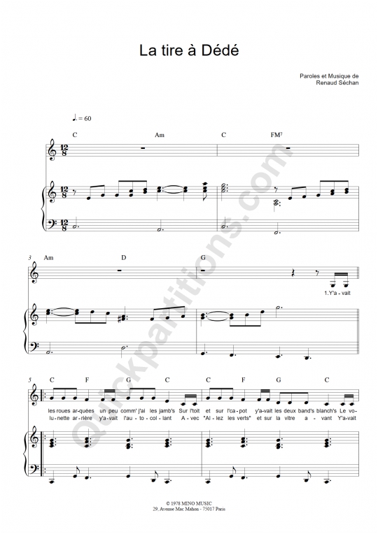 Partition piano La tire à Dédé - Renaud