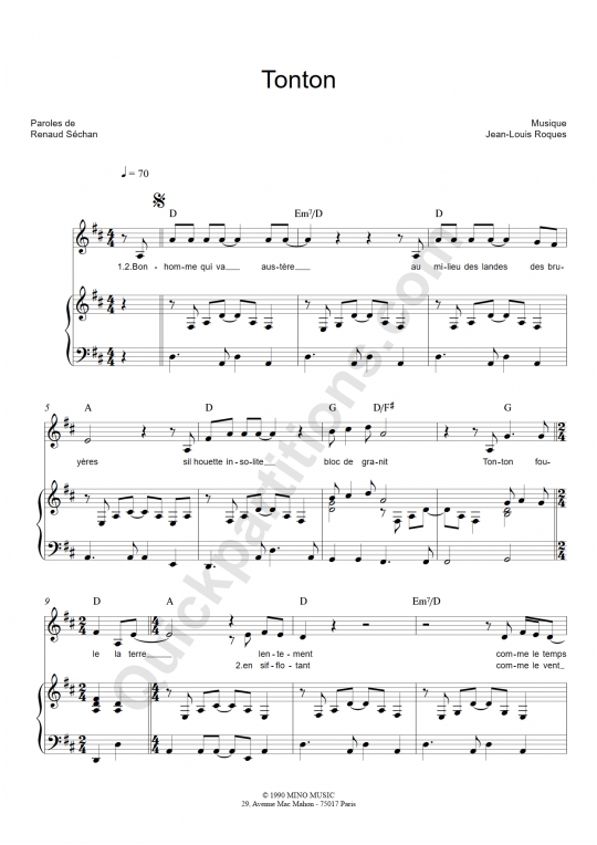 Partition piano Tonton - Renaud