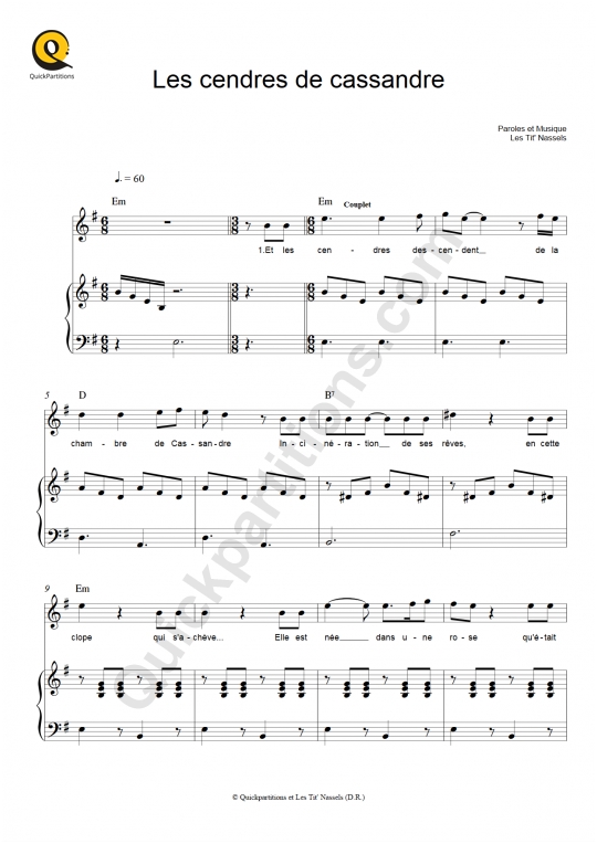 Les cendres de cassandre Piano Sheet Music - Les Tit'nassels